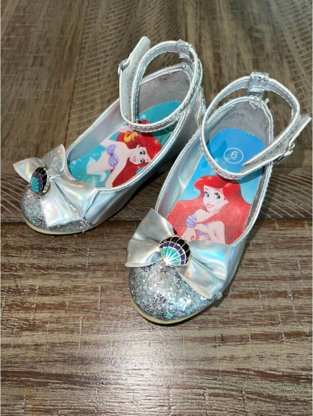 Disney Princess Ariel Silver Glitter Dress up Heel with ankle strap- size 6